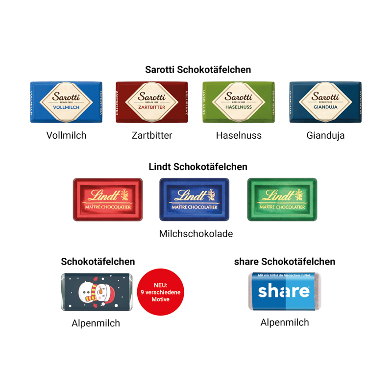 Täfelchen Adventskalender Graspapier, share Schokotäfelchen