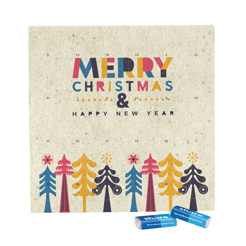 Täfelchen Adventskalender Graspapier, share Schokotäfelchen