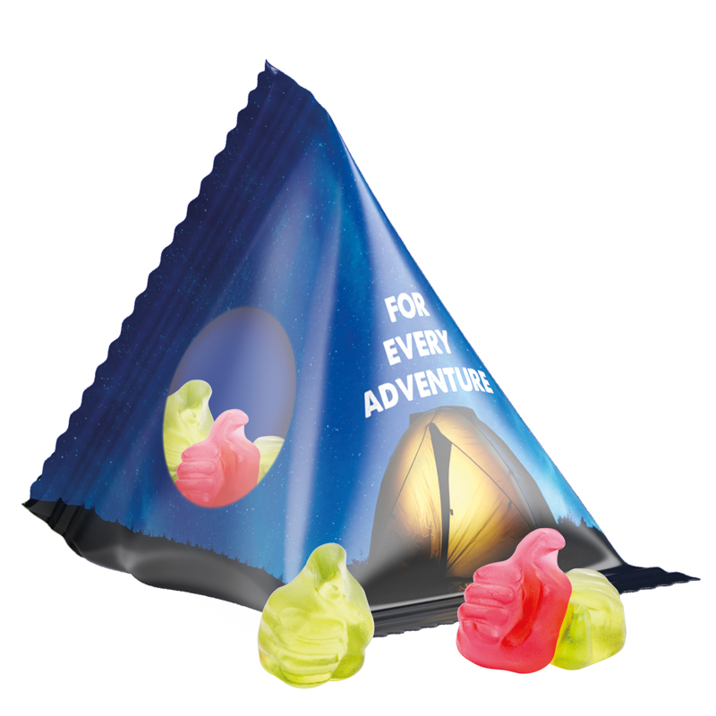 Fruchtgummi Tetraeder, Folie transparent, Trolli Fruchtgummi Daumen