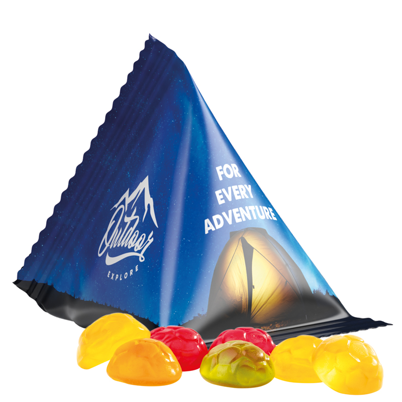 Fruchtgummi Tetraeder, Folie weiß, Trolli Fruchtgummi Fußbälle