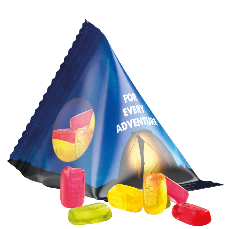 Fruchtgummi Tetraeder, Folie transparent, Trolli Fruchtgummi Handy
