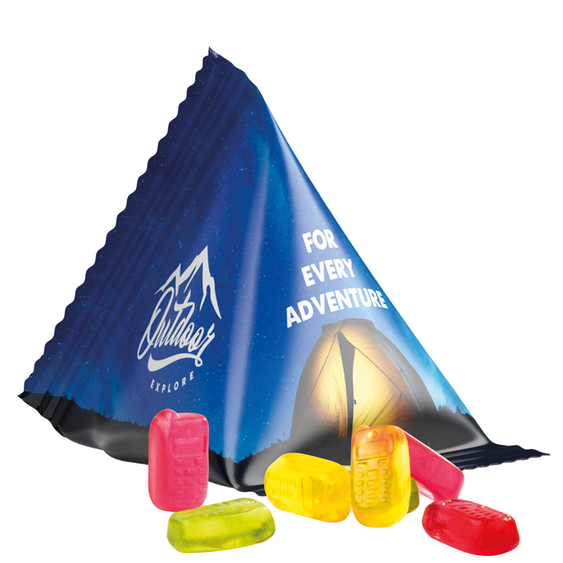 Fruchtgummi Tetraeder, Folie weiß, Trolli Fruchtgummi Handy