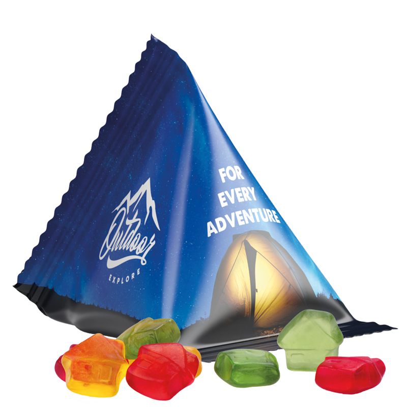 Fruchtgummi Tetraeder, Folie weiß, Trolli Fruchtgummi Haus