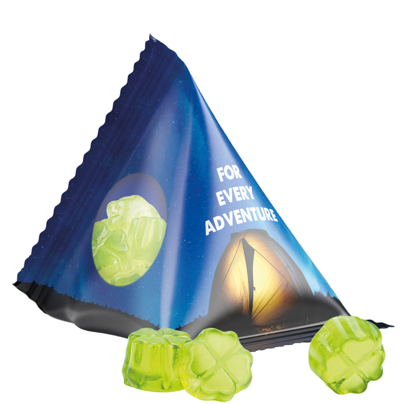 Fruchtgummi Tetraeder, Folie transparent, Trolli Fruchtgummi Kleeblatt
