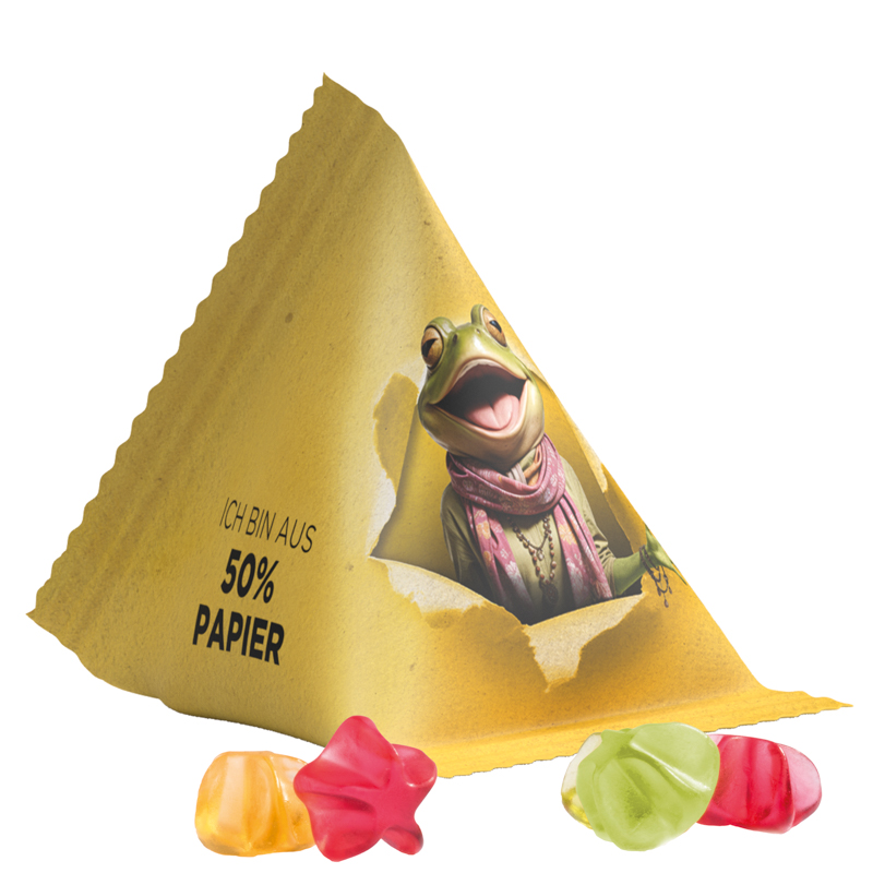 Fruchtgummi Tetraeder, Folie mit ca. 50% Papieranteil, weiß, Trolli Fruchtgummi Sterne