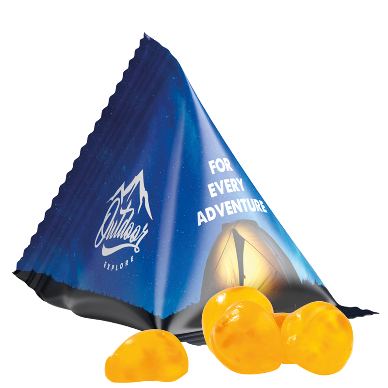 Fruchtgummi Tetraeder, Folie weiß, Trolli Vitamin Fruchtgummi