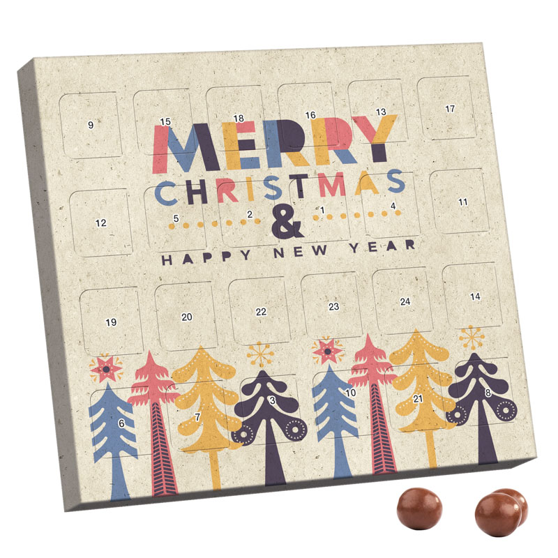 XS Adventskalender, Graspapier, Brandt Knusperkugeln Vollmilch