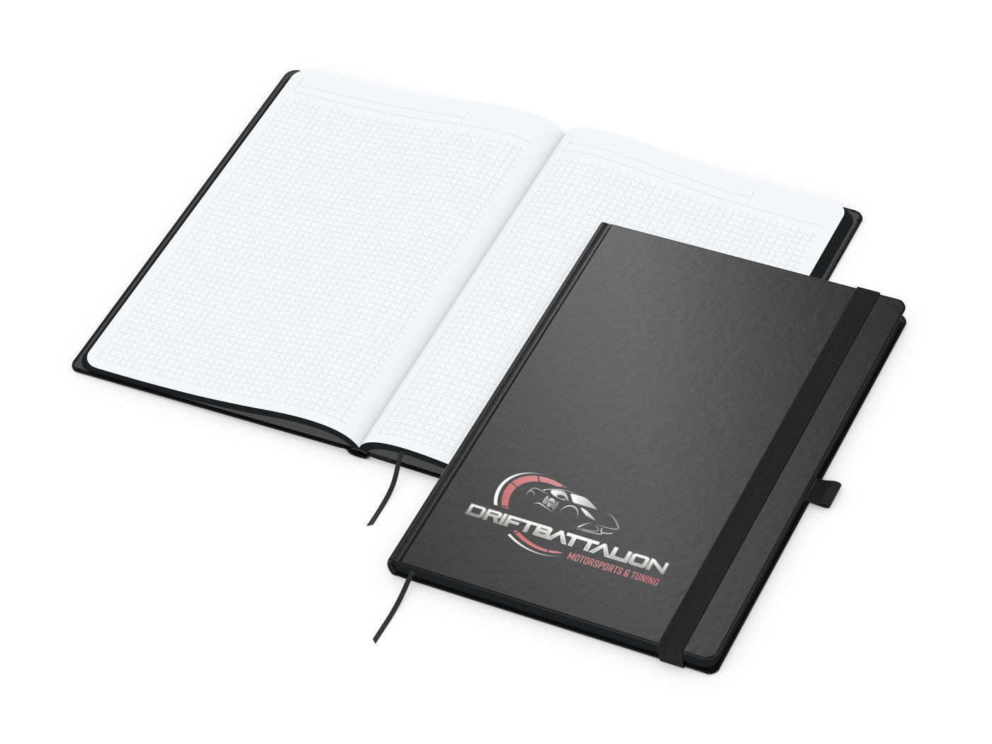 Notizbuch Black-Book, A4, Winkelkaro, Siebdruck-Digital