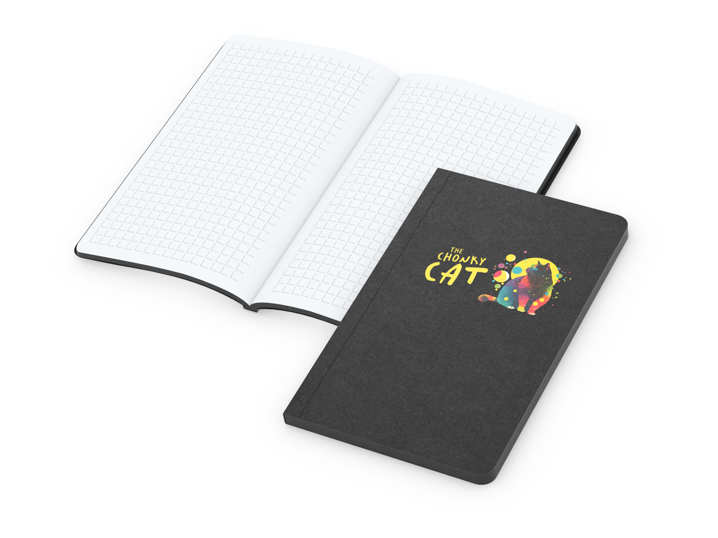 Notizbuch Tablet-Book, Pocket, Winkelkaro, schwarz, Siebdruck-Digital
