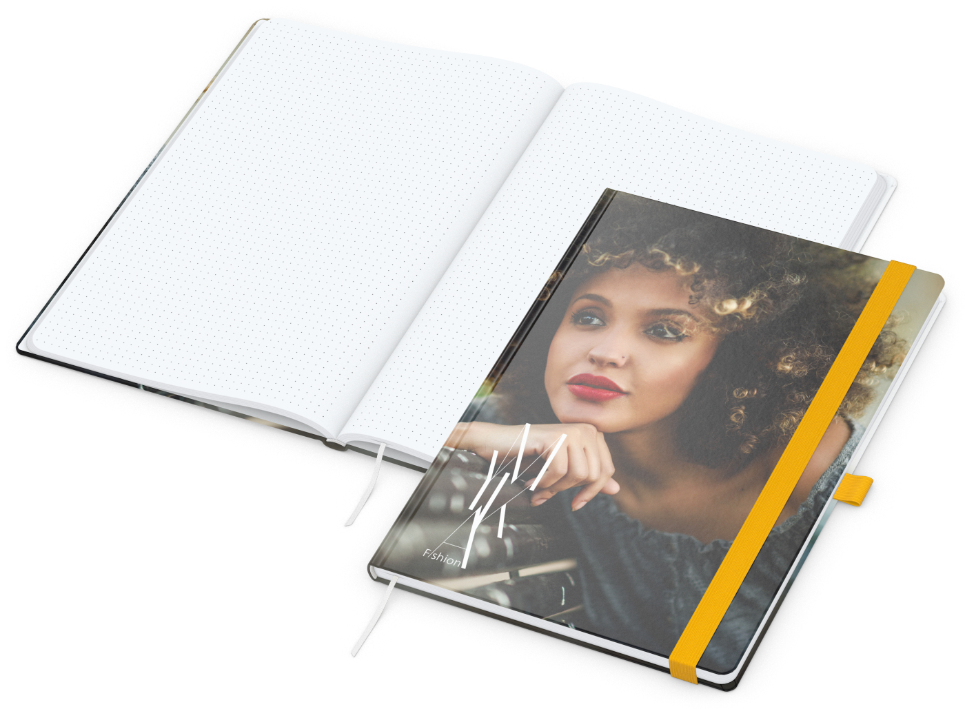 Notizbuch Match-Book, A4, White, Punktraster, glänzend, gelb
