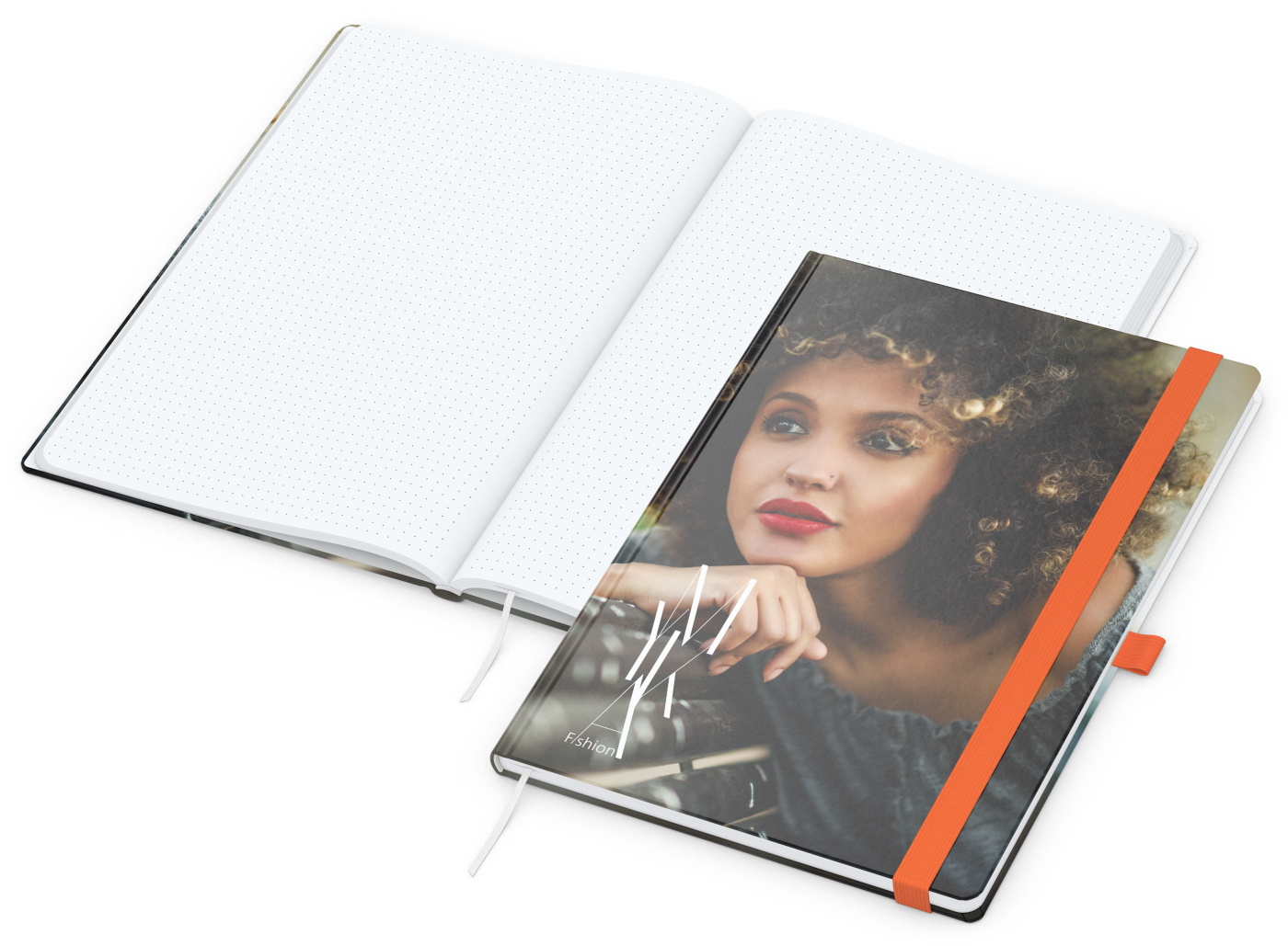 Notizbuch Match-Book, A4, White, Punktraster, glänzend, orange