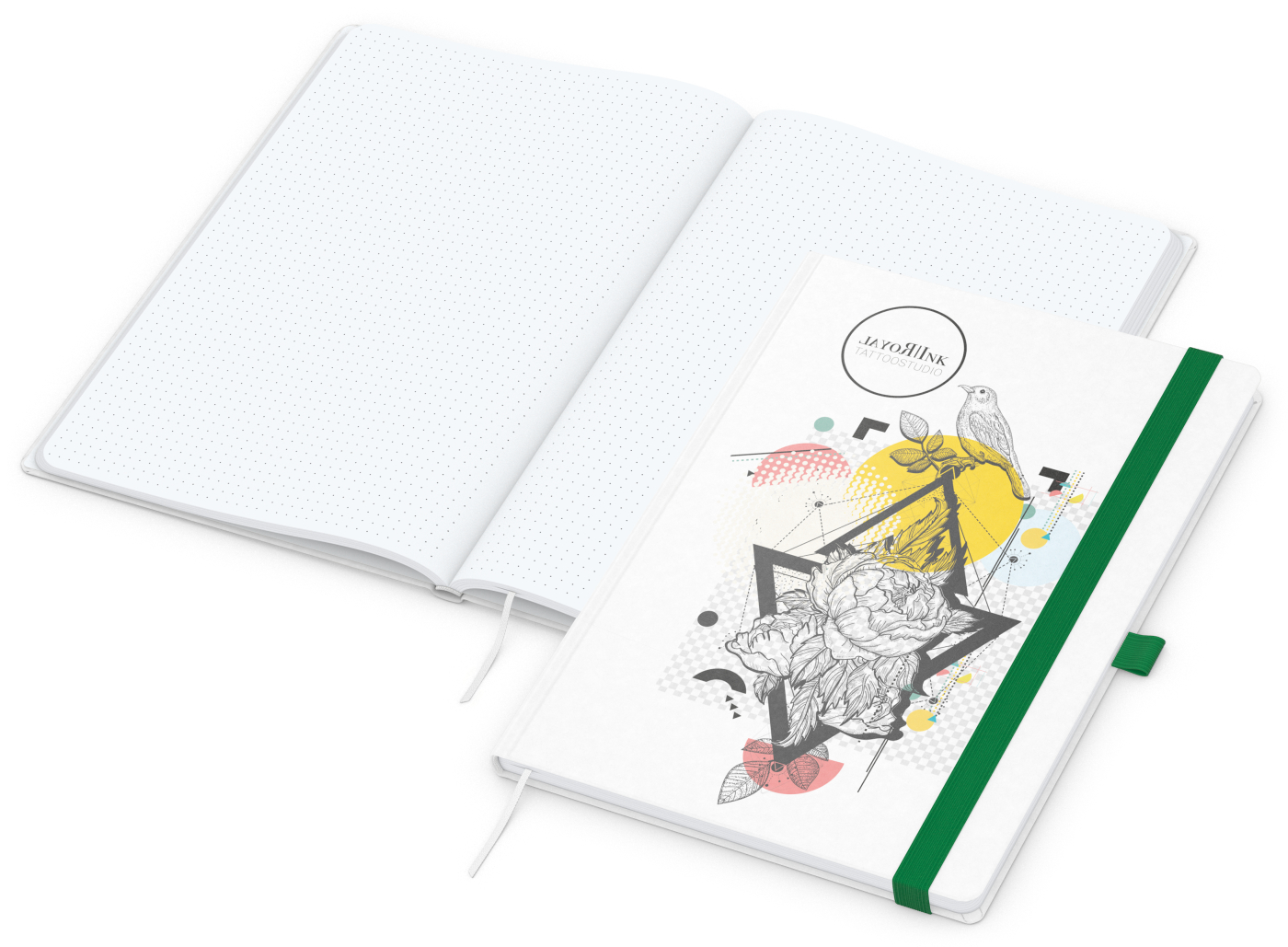 Notizbuch Match-Book, A4, White, Punktraster, weiß-individuell, grün