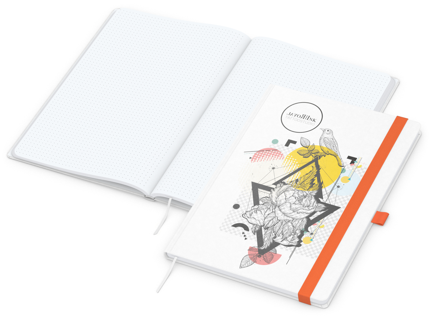 Notizbuch Match-Book, A4, White, Punktraster, weiß-individuell, orange