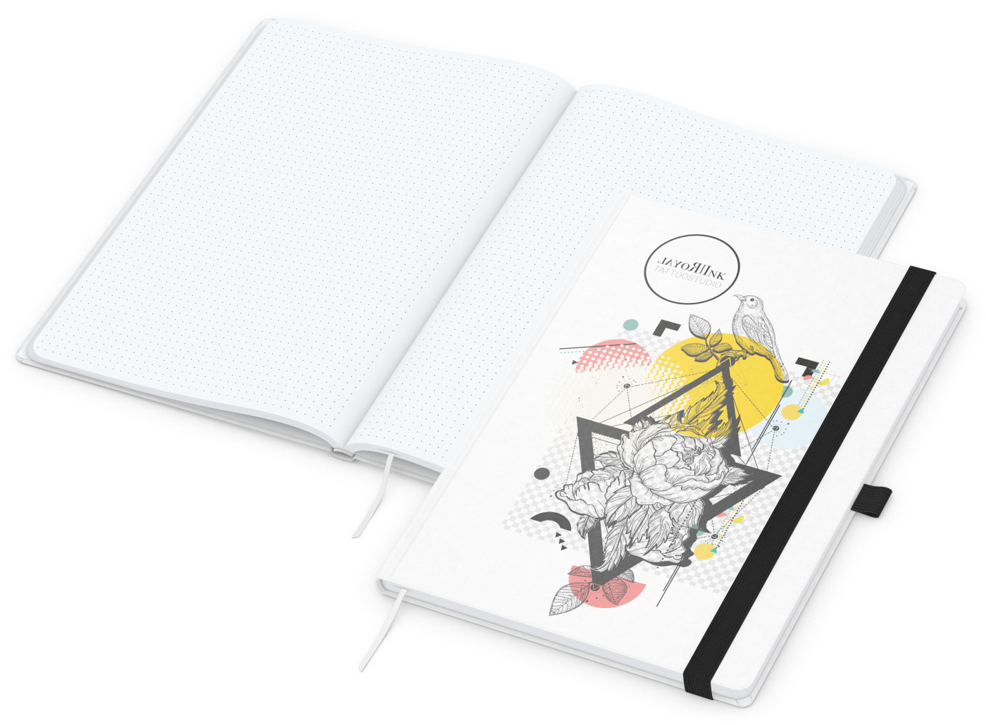 Notizbuch Match-Book, A4, White, Punktraster, weiß-individuell, schwarz