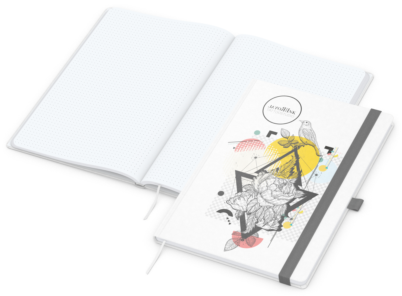 Notizbuch Match-Book, A4, White, Punktraster, weiß-individuell, silbergrau