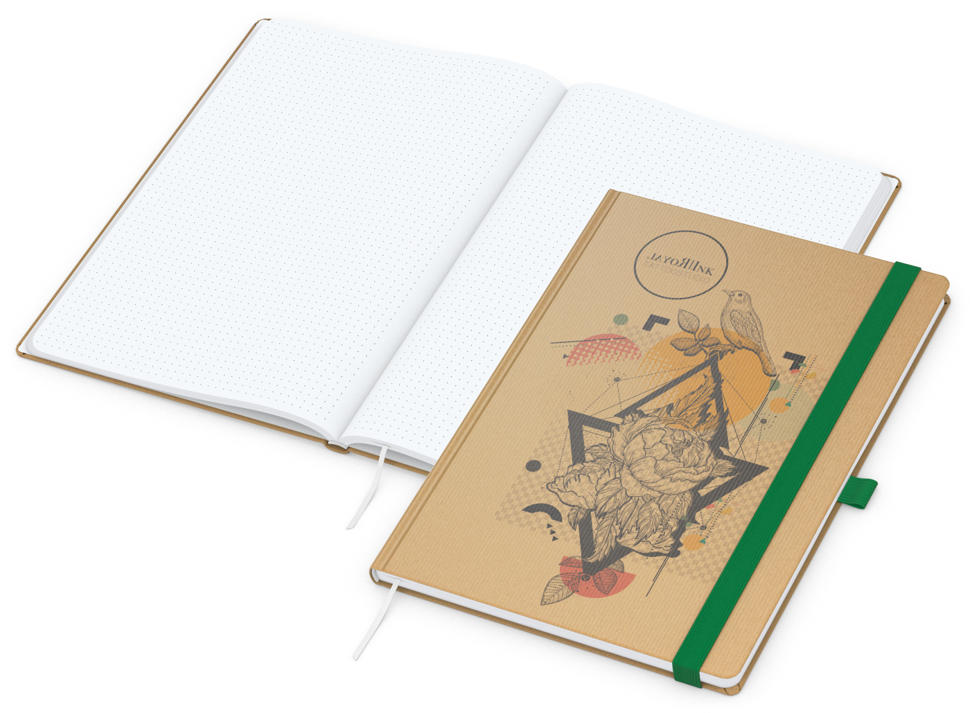 Notizbuch Match-Book, A4, White, Punktraster, braun-individuell, grün