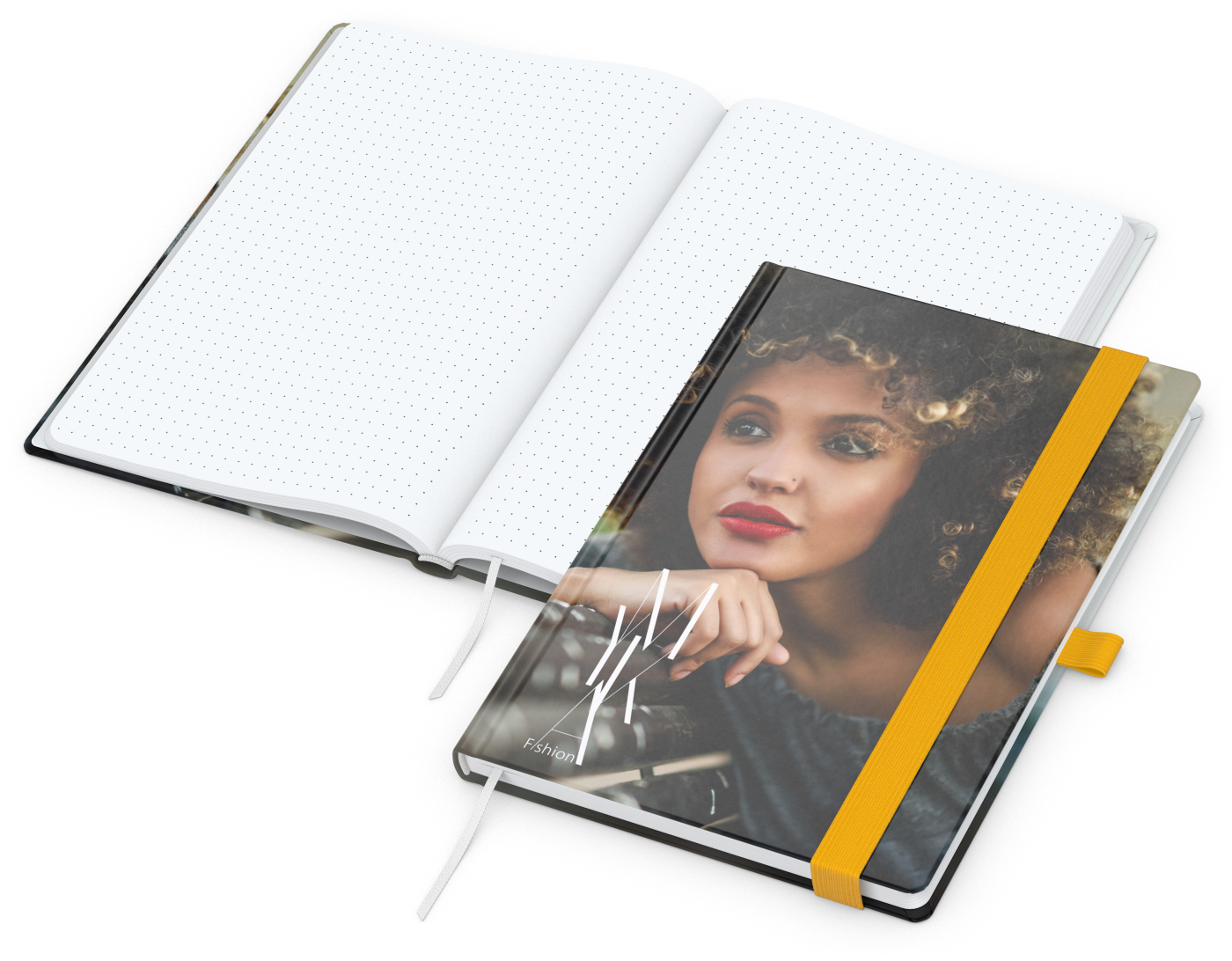 Notizbuch Match-Book, A5, White, Punktraster, glänzend, gelb
