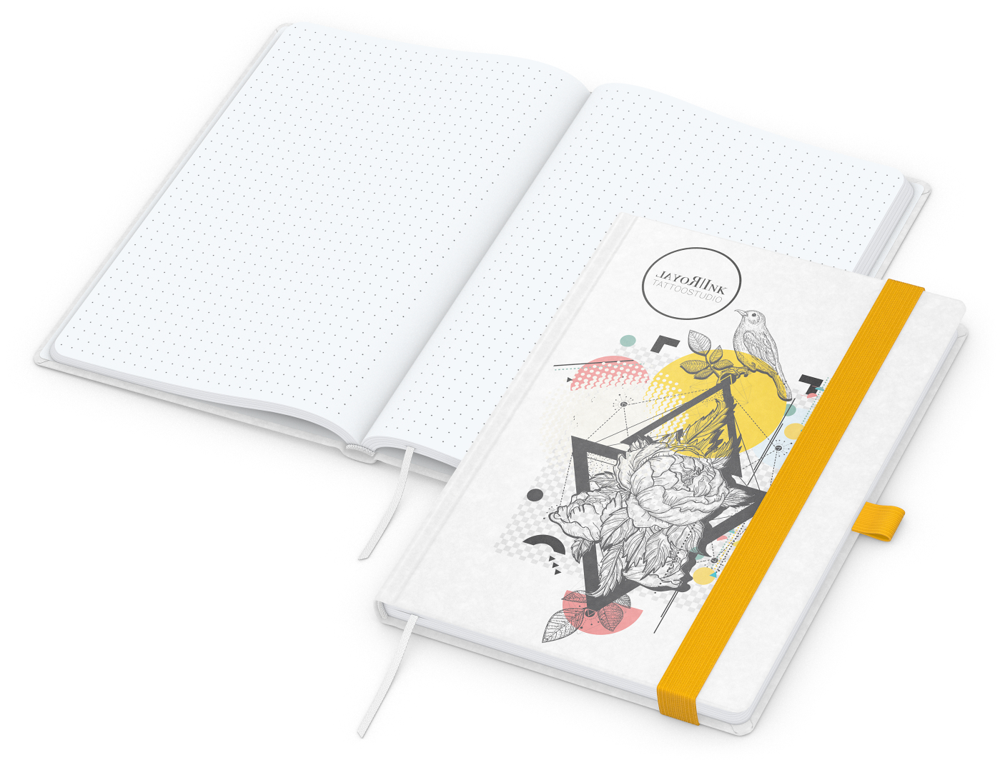 Notizbuch Match-Book, A5, White, Punktraster, weiß-individuell, gelb