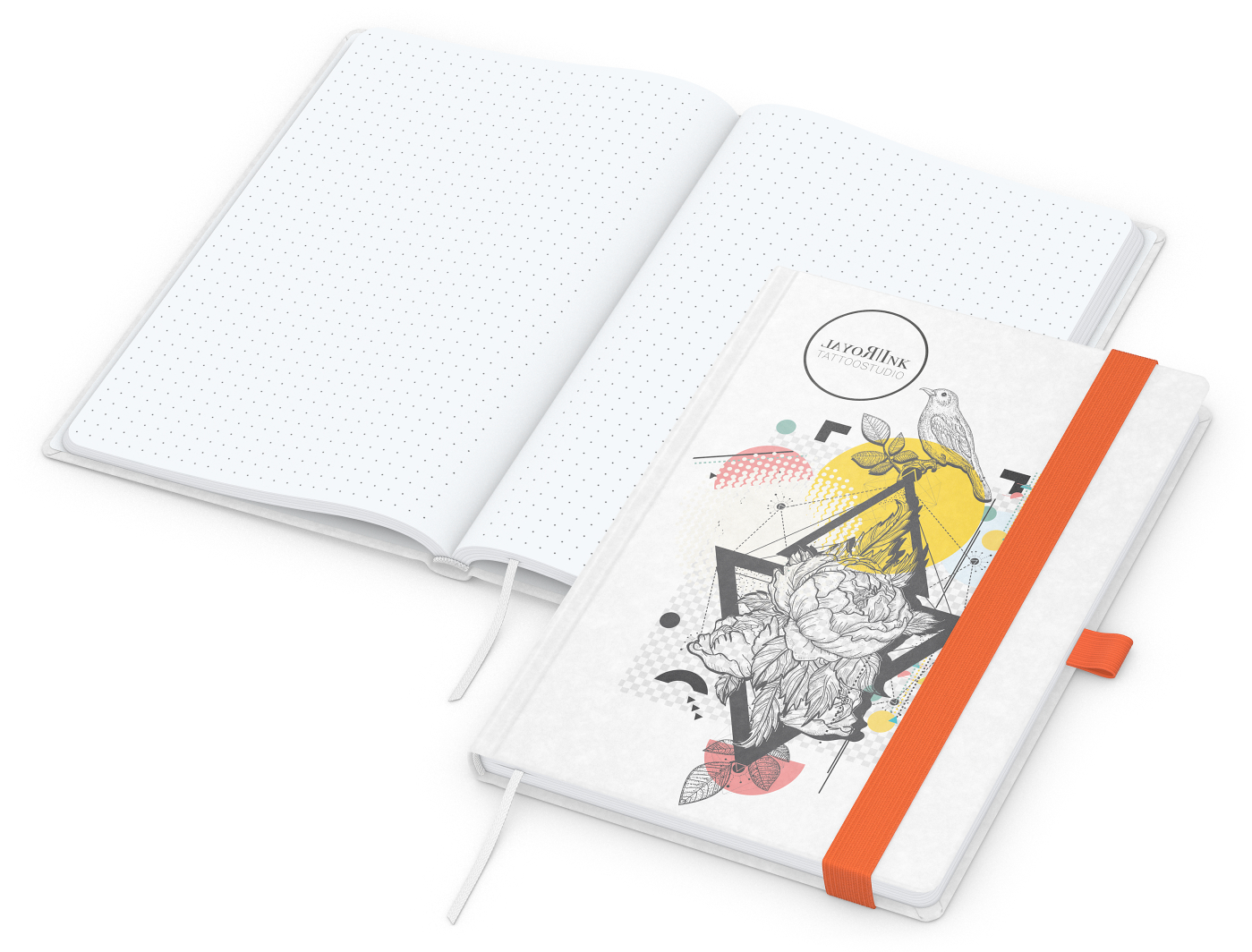 Notizbuch Match-Book, A5, White, Punktraster, weiß-individuell, orange