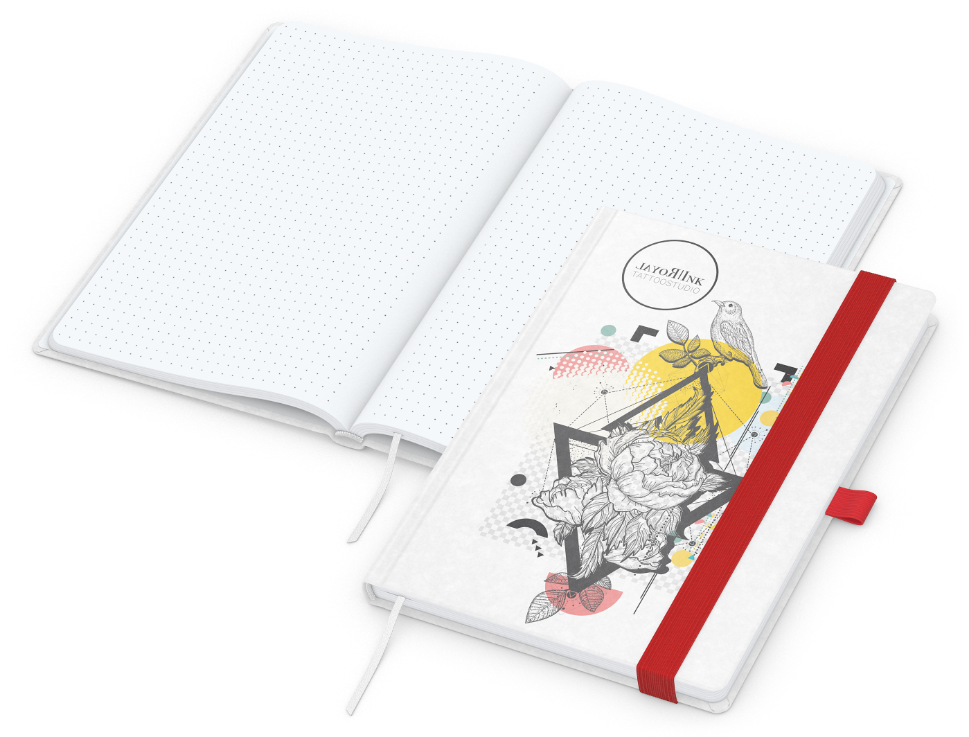 Notizbuch Match-Book, A5, White, Punktraster, weiß-individuell, rot