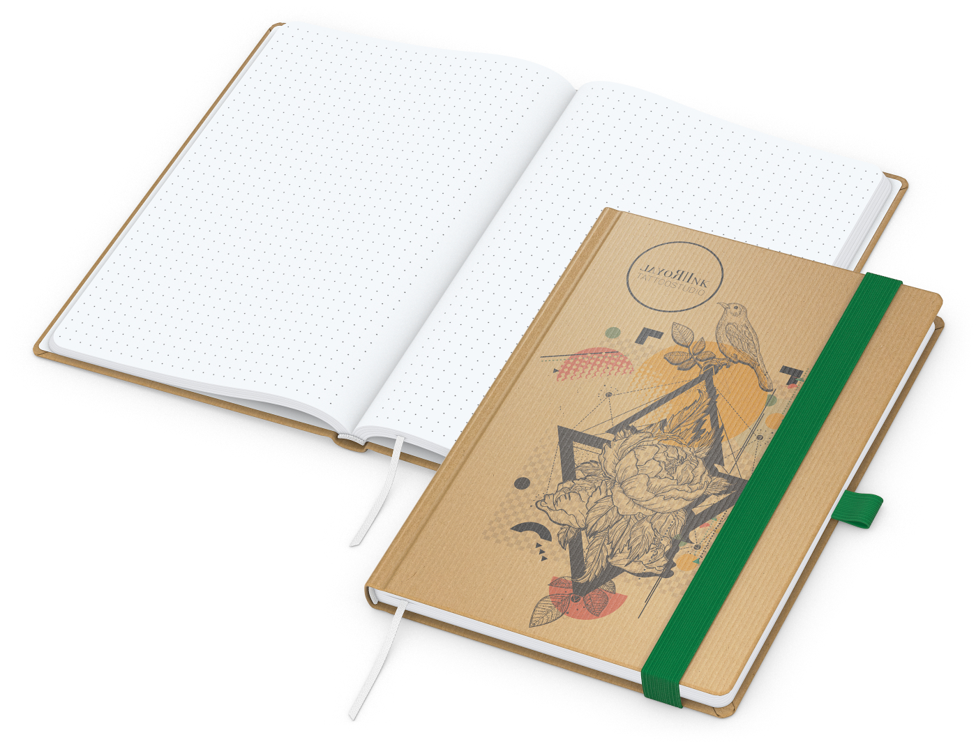 Notizbuch Match-Book, A5, White, Punktraster, braun-individuell, grün