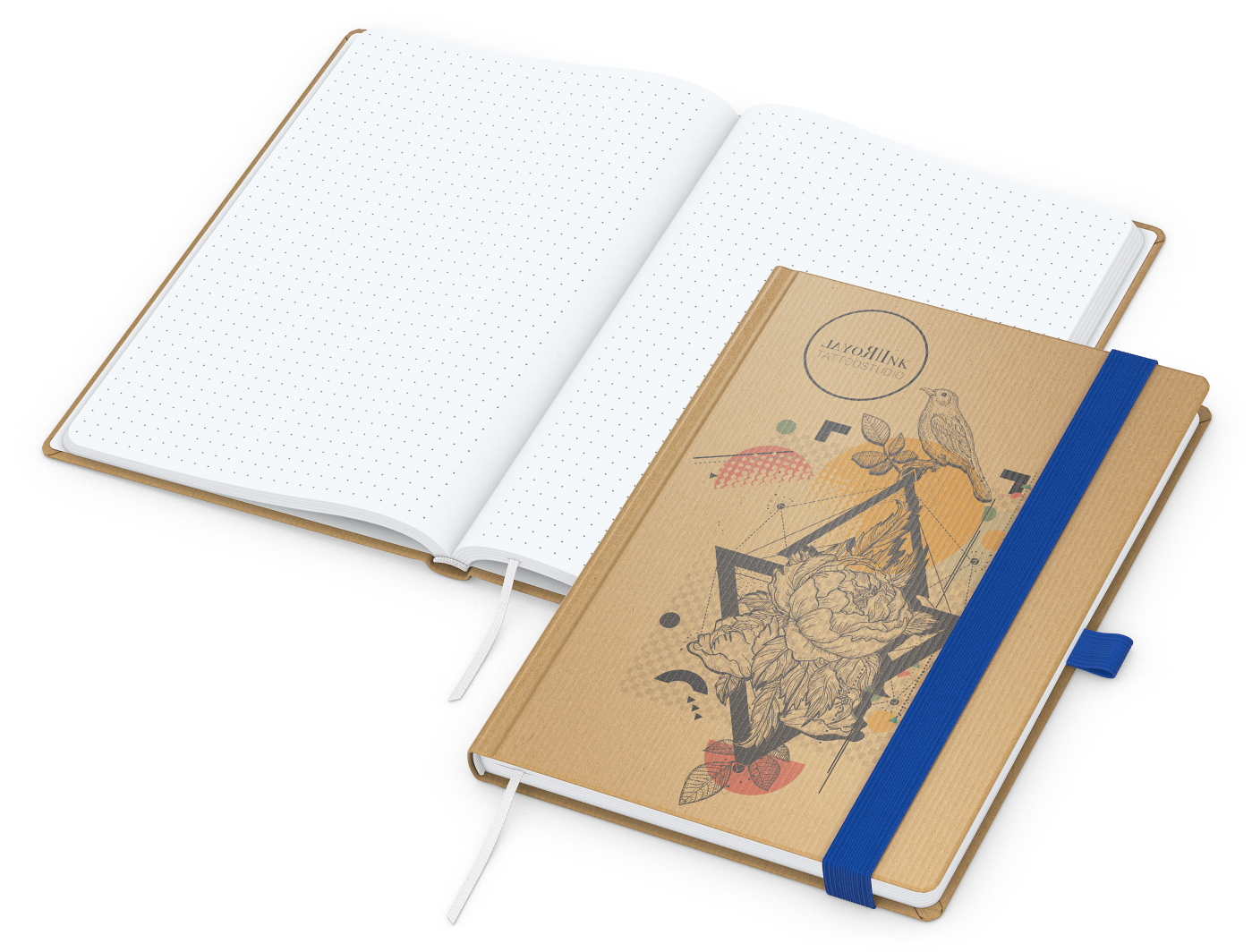 Notizbuch Match-Book, A5, White, Punktraster, braun-individuell, mittelblau