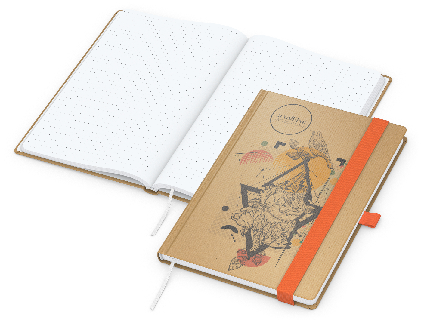 Notizbuch Match-Book, A5, White, Punktraster, braun-individuell, orange