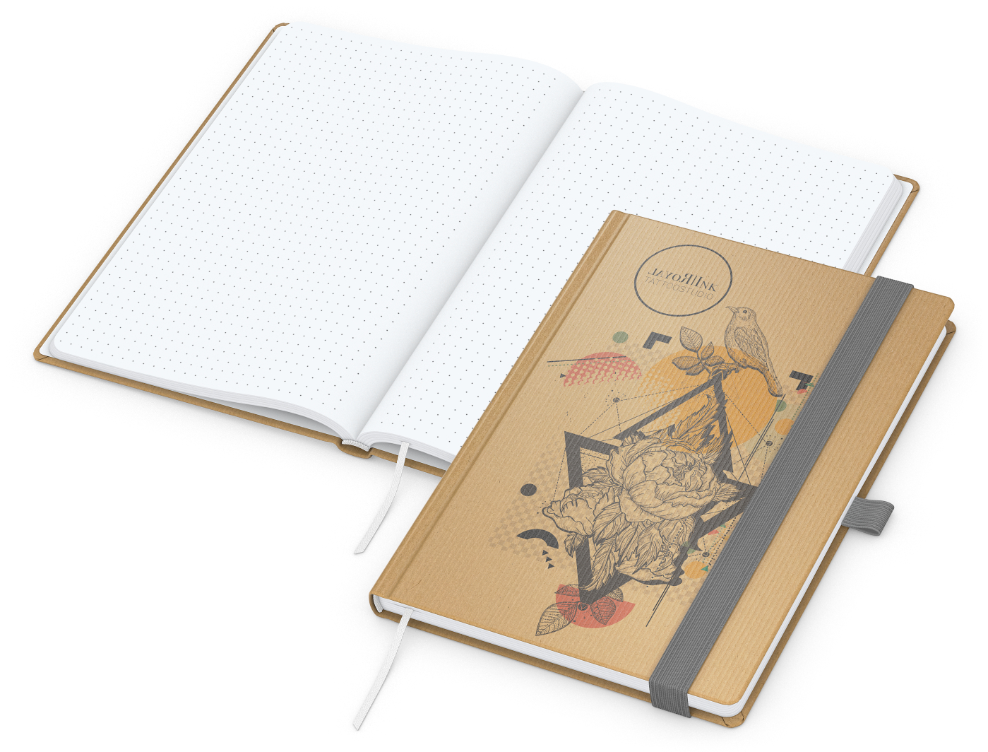 Notizbuch Match-Book, A5, White, Punktraster, braun-individuell, silbergrau
