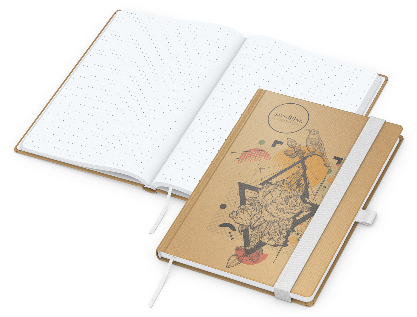 Notizbuch Match-Book, A5, White, Punktraster, braun-individuell, weiß