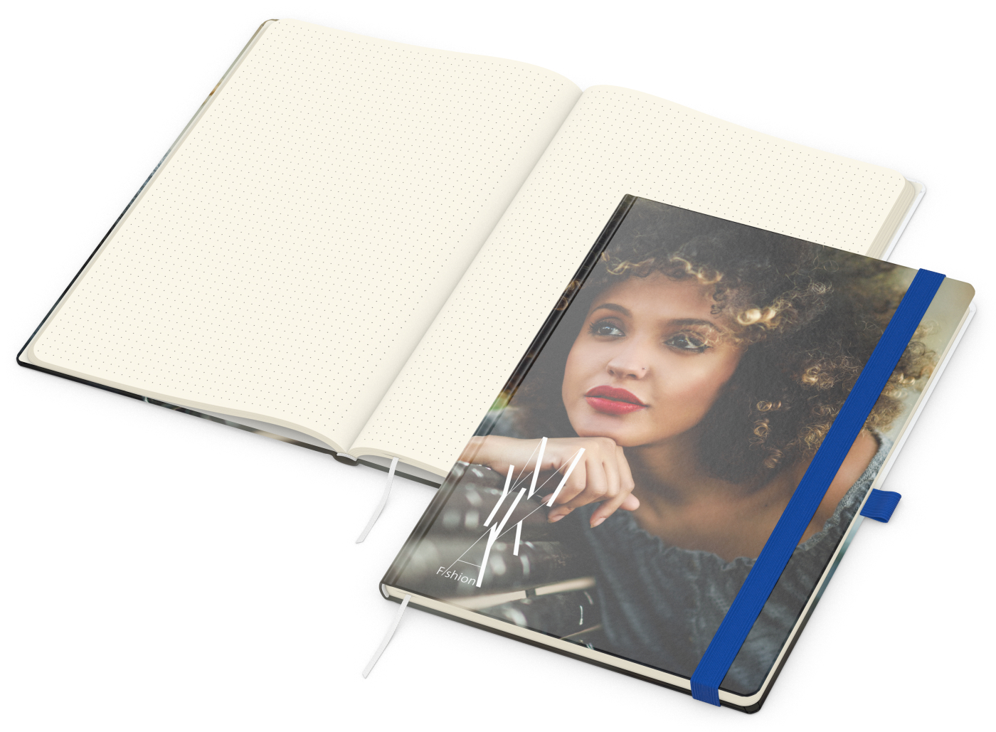 Notizbuch Match-Book, A4, Creme, Punktraster, matt, mittelblau