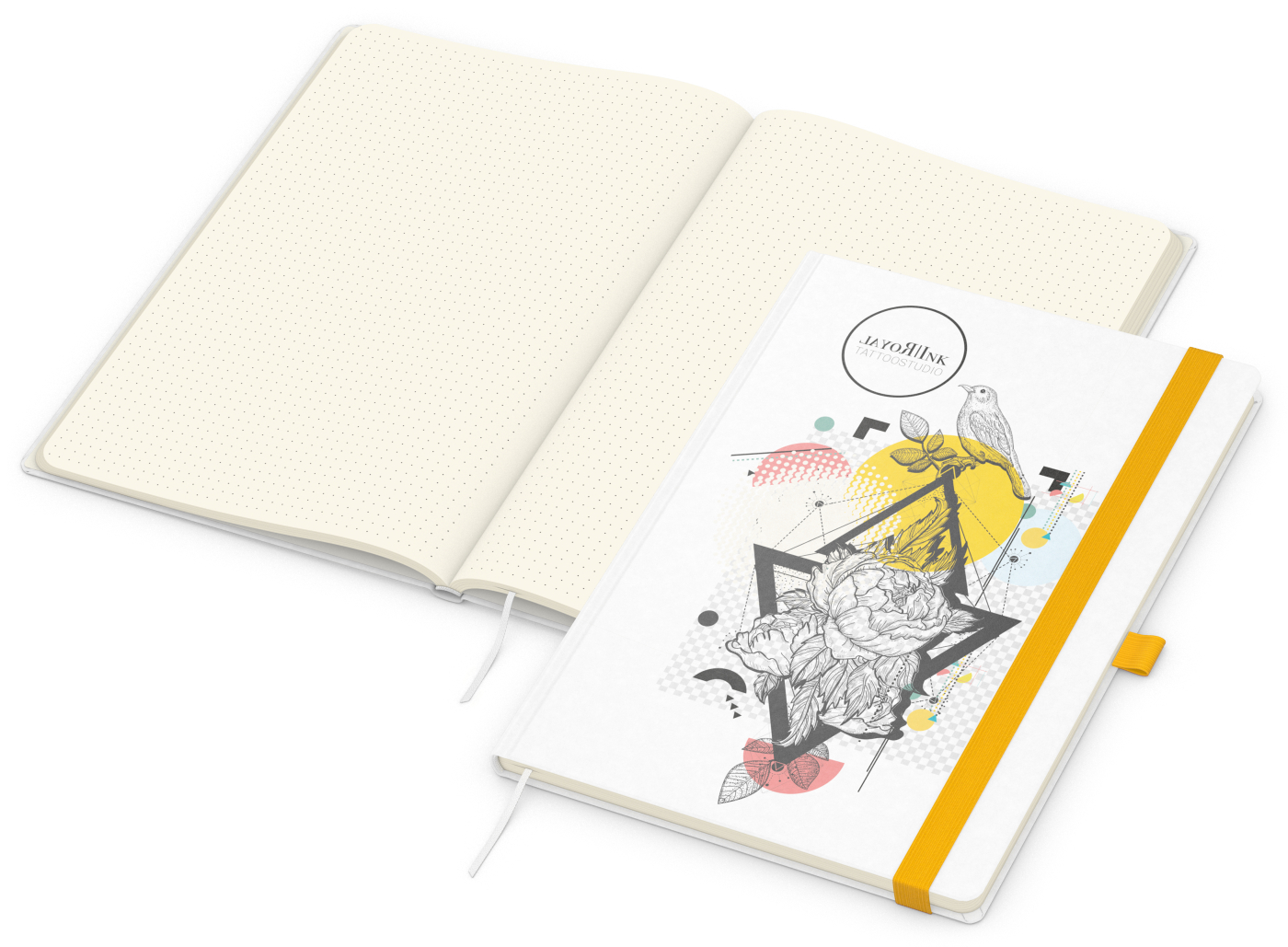 Notizbuch Match-Book, A4, Creme, Punktraster, weiß-individuell, gelb