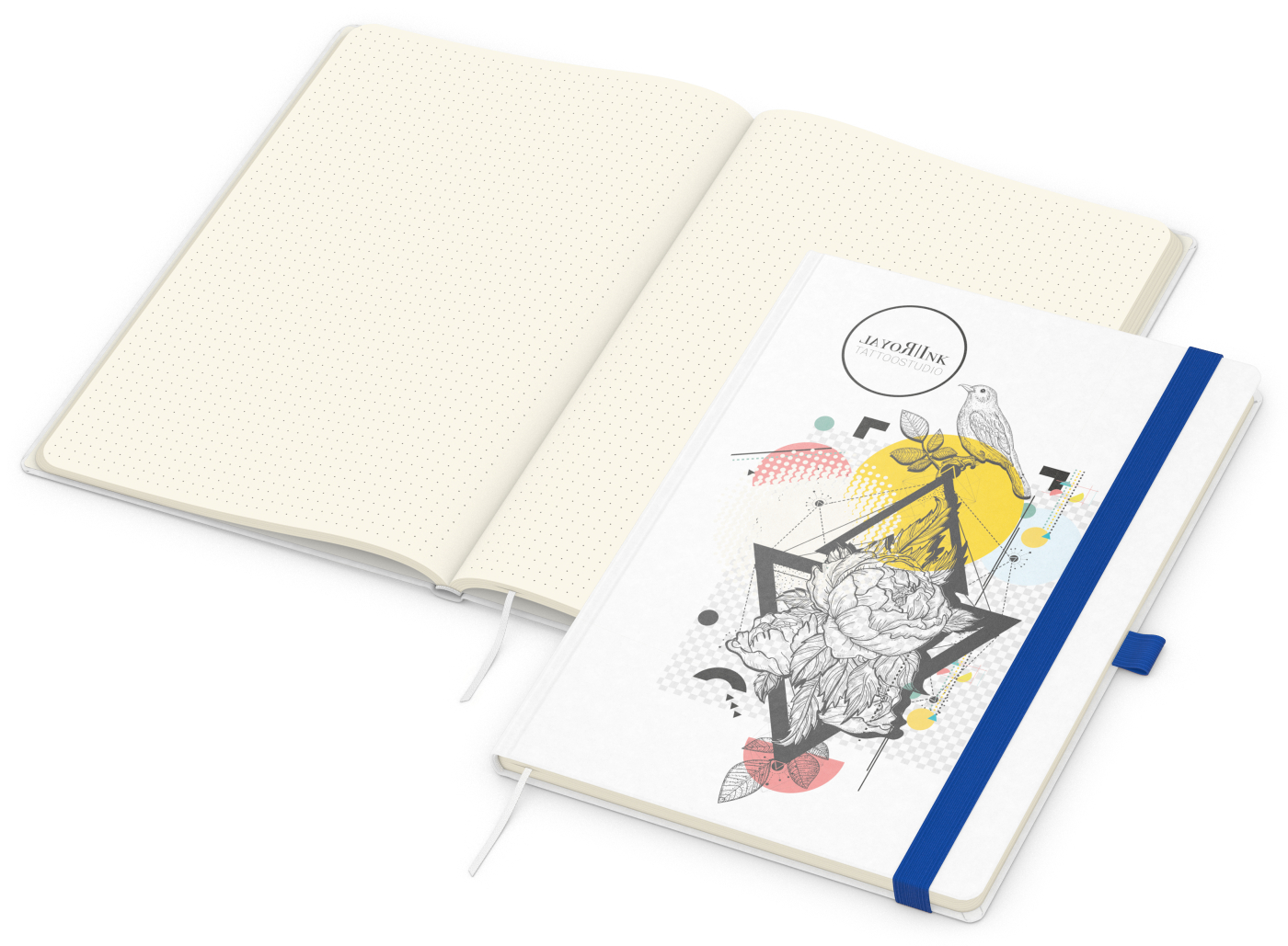 Notizbuch Match-Book, A4, Creme, Punktraster, weiß-individuell, mittelblau