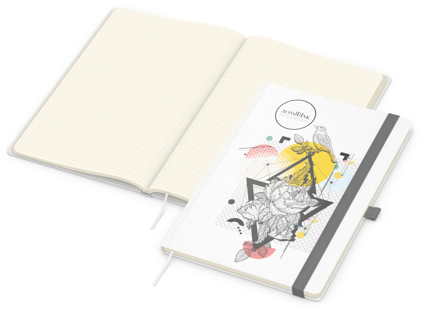 Notizbuch Match-Book, A4, Creme, Punktraster, weiß-individuell, silbergrau