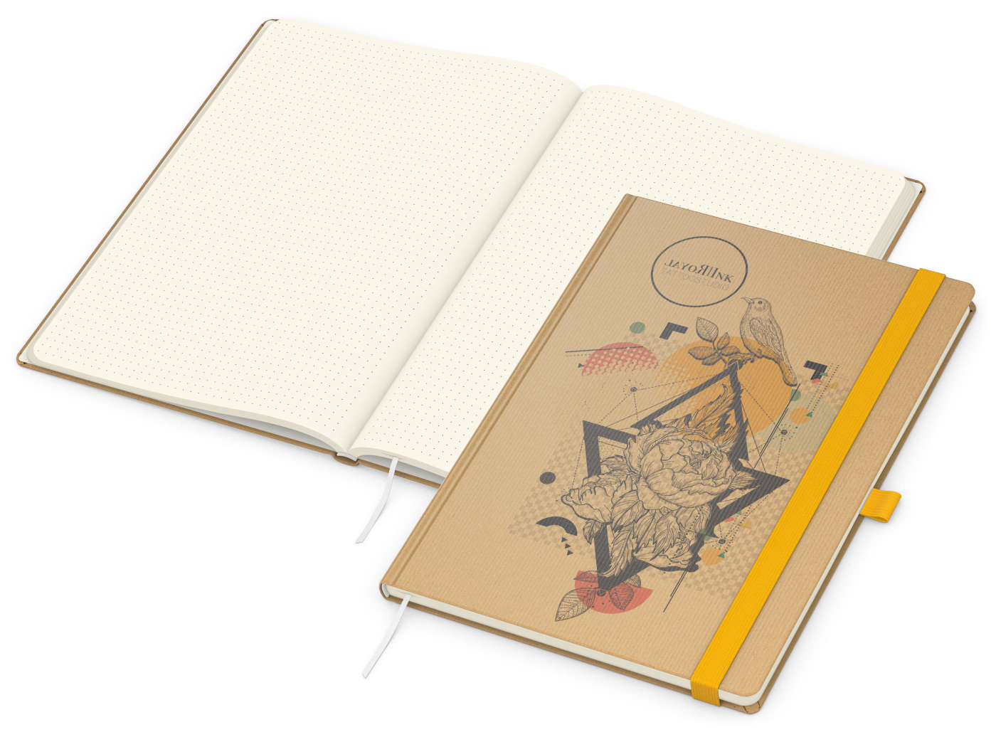 Notizbuch Match-Book, A4, Creme, Punktraster, braun-individuell, gelb