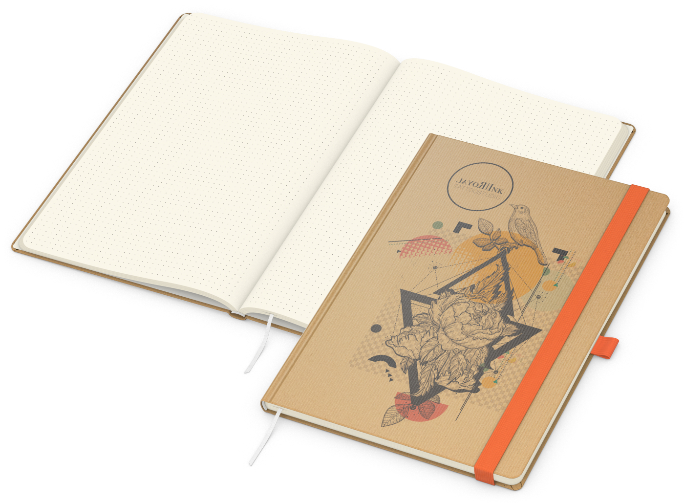 Notizbuch Match-Book, A4, Creme, Punktraster, braun-individuell, orange