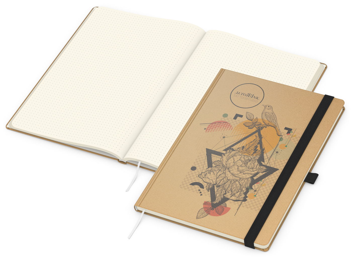 Notizbuch Match-Book, A4, Creme, Punktraster, braun-individuell, schwarz