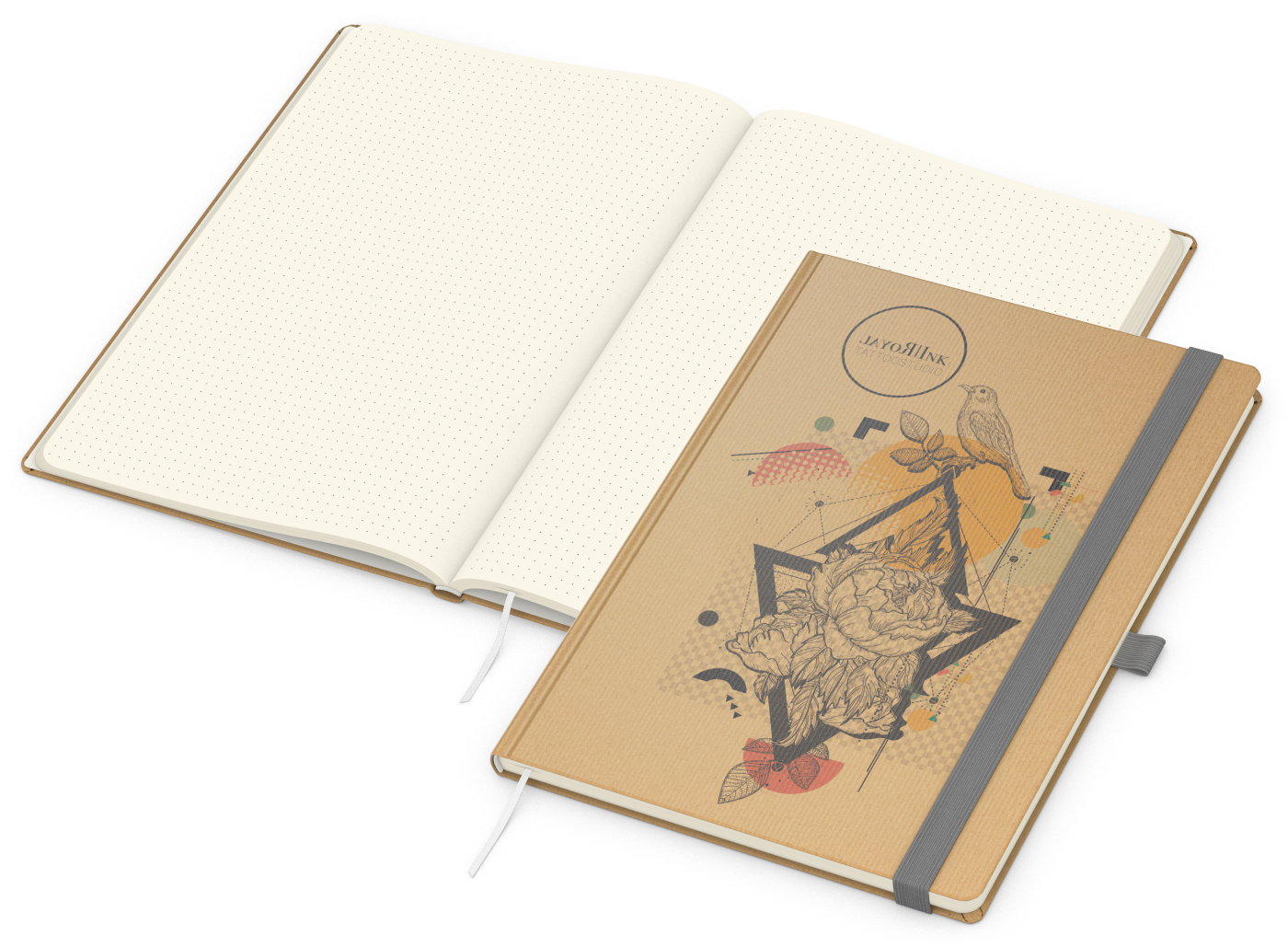 Notizbuch Match-Book, A4, Creme, Punktraster, braun-individuell, silbergrau
