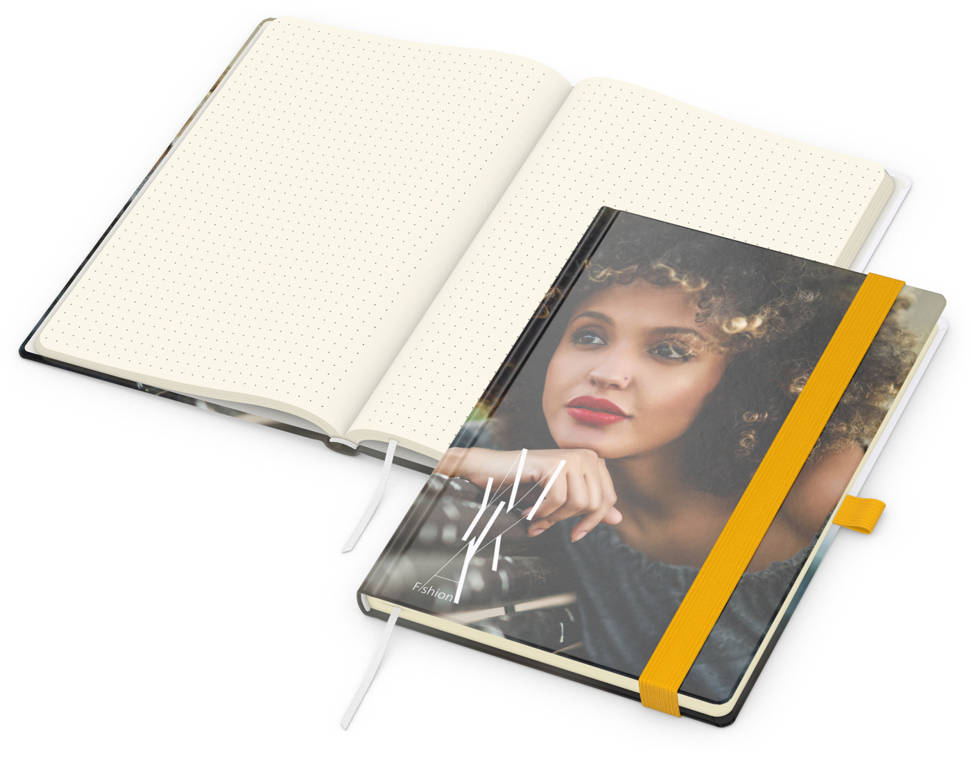 Notizbuch Match-Book, A5, Creme, Punktraster, glänzend, gelb
