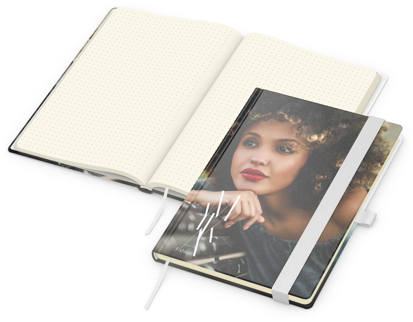 Notizbuch Match-Book, A5, Creme, Punktraster, glänzend, weiß