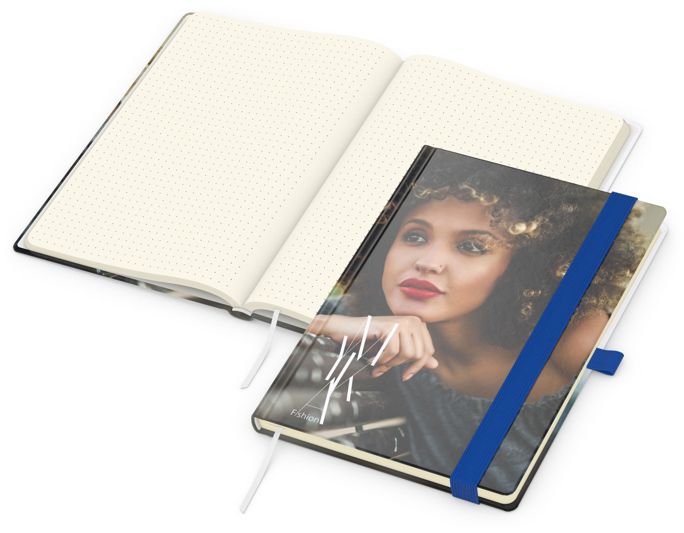 Notizbuch Match-Book, A5, Creme, Punktraster, matt, mittelblau