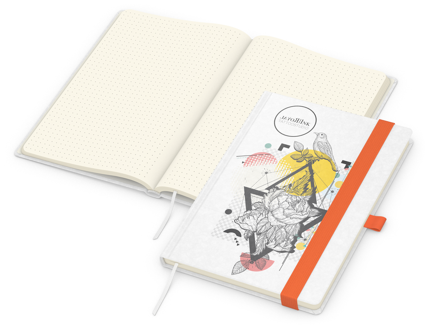 Notizbuch Match-Book, A5, Creme, Punktraster, weiß-individuell, orange