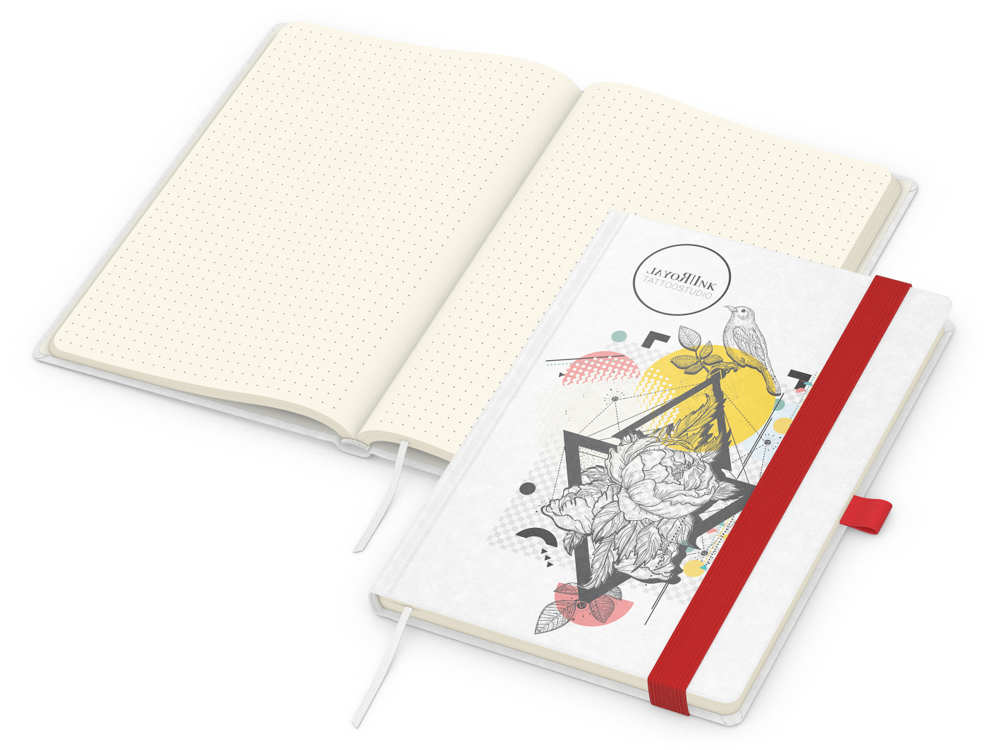 Notizbuch Match-Book, A5, Creme, Punktraster, weiß-individuell, rot