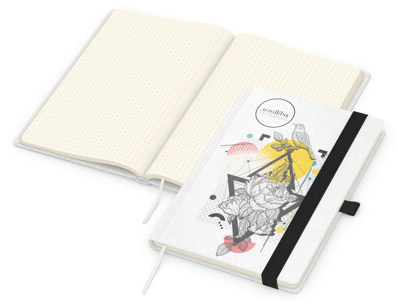 Notizbuch Match-Book, A5, Creme, Punktraster, weiß-individuell, schwarz