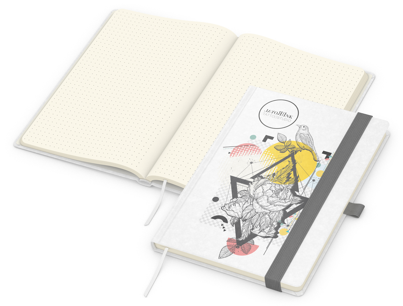 Notizbuch Match-Book, A5, Creme, Punktraster, weiß-individuell, silbergrau