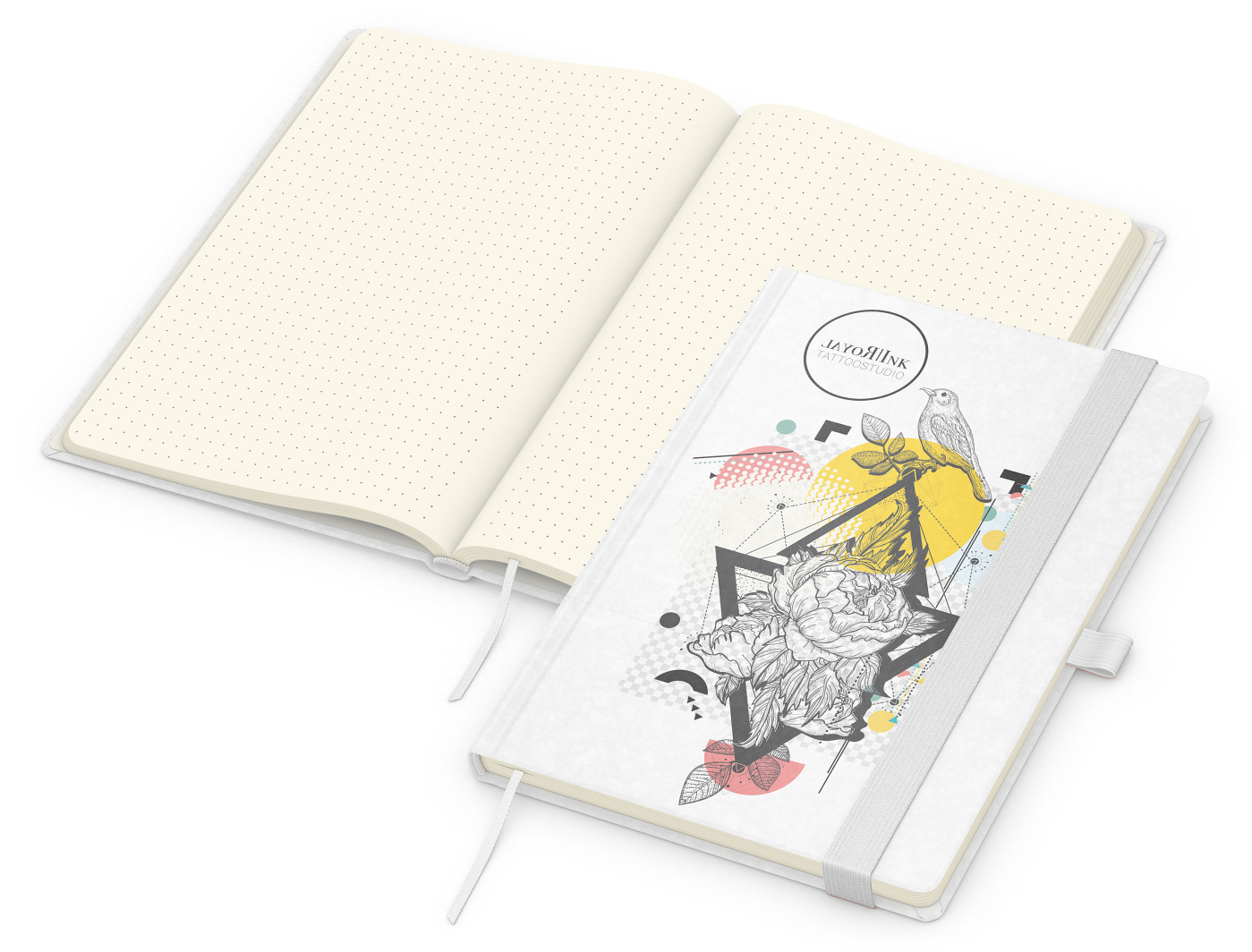Notizbuch Match-Book, A5, Creme, Punktraster, weiß-individuell, weiß