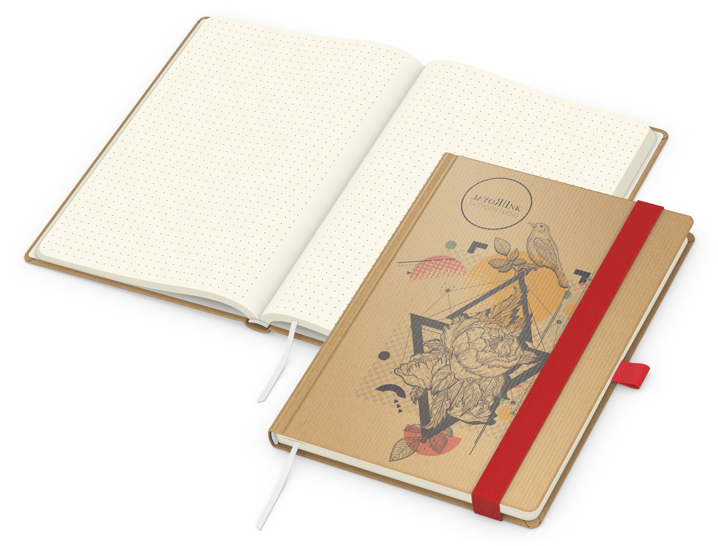 Notizbuch Match-Book, A5, Creme, Punktraster, braun-individuell, rot