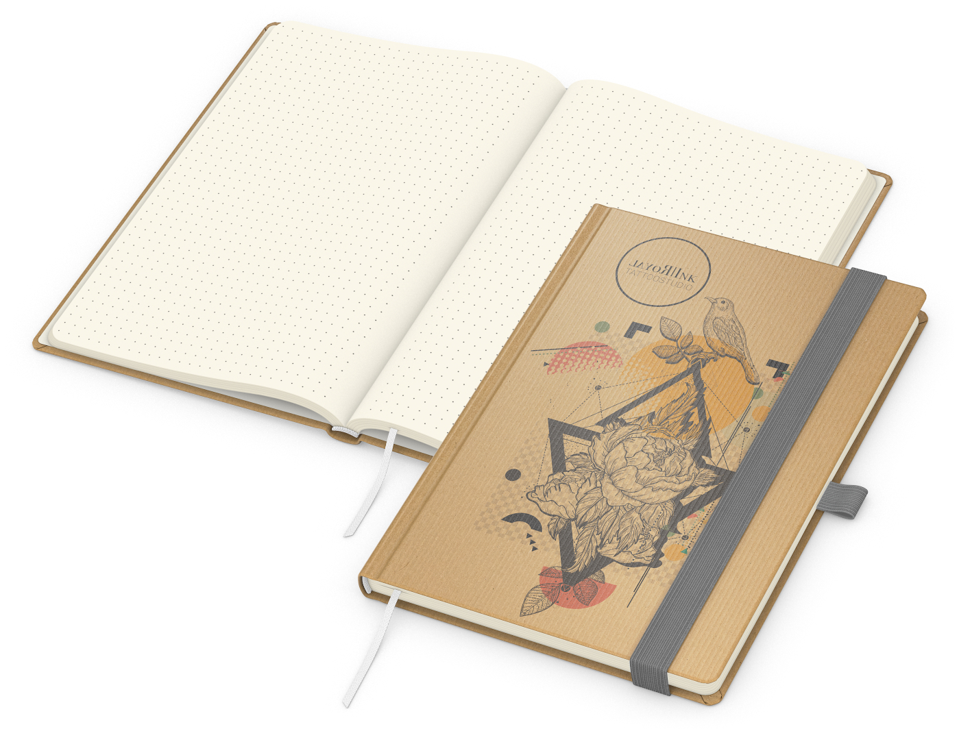 Notizbuch Match-Book, A5, Creme, Punktraster, braun-individuell, silbergrau
