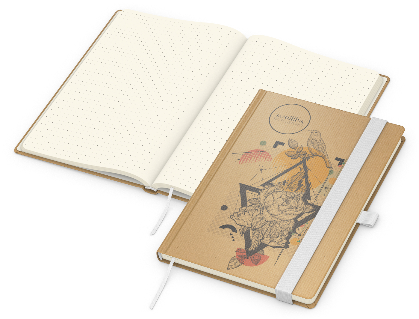 Notizbuch Match-Book, A5, Creme, Punktraster, braun-individuell, weiß