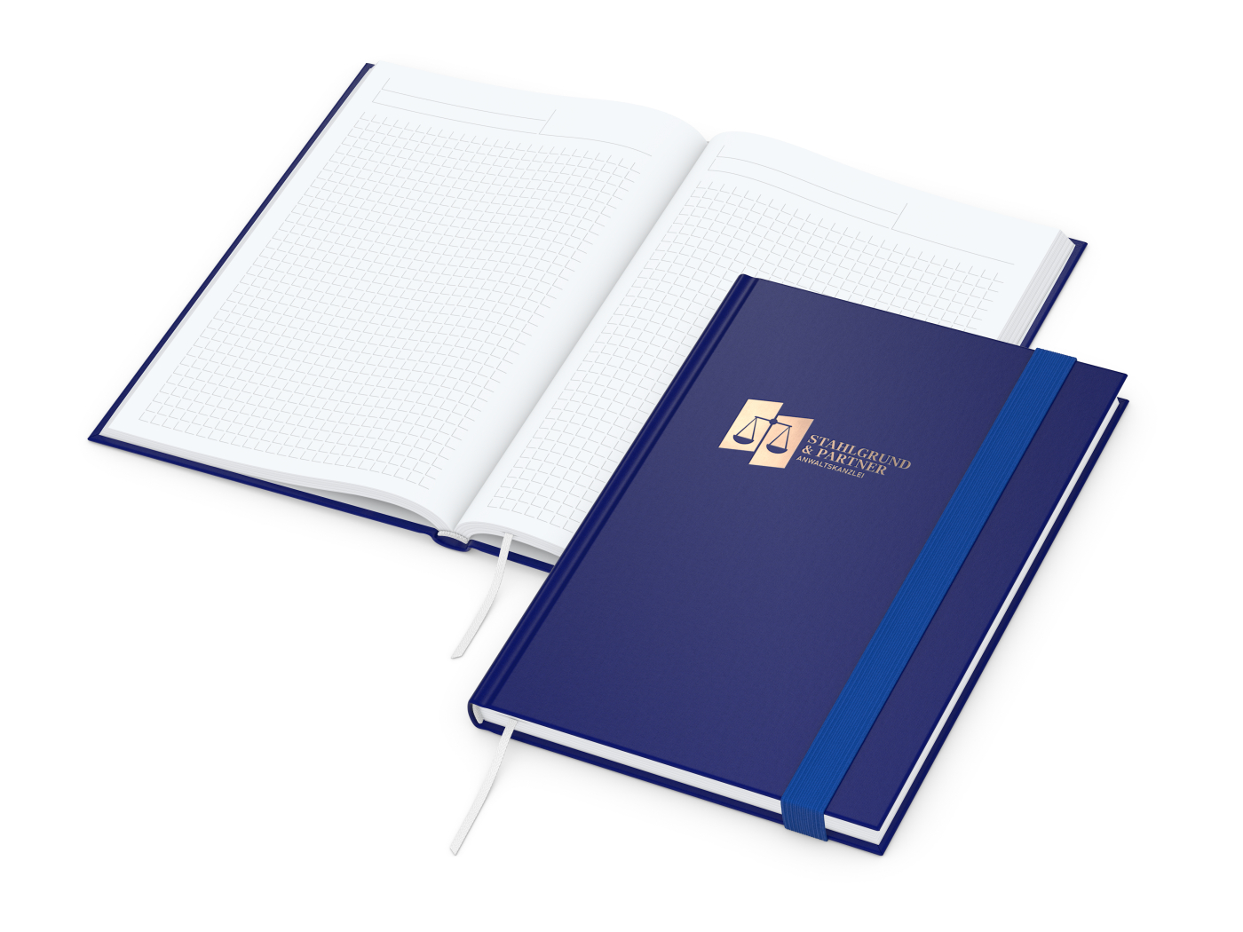 Notizbuch Visco-Book, White, Winkelkaro, navyblau, Kupferprägung