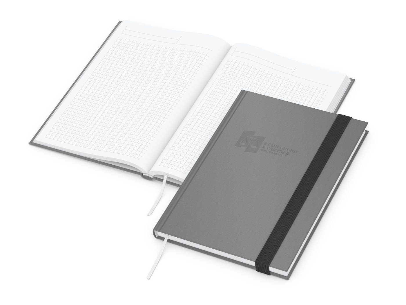 Notizbuch Visco-Book, White, Winkelkaro, grau, Blindprägung
